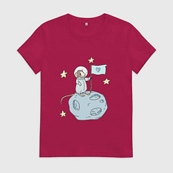 Футболка хлопковая женская Мышь-космонавт, цвет: маджента