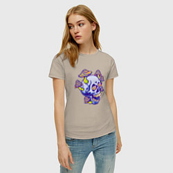 Футболка хлопковая женская Mushrooms & Skull, цвет: миндальный — фото 2