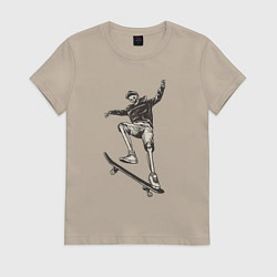 Футболка хлопковая женская SKELETON SKATEBOARDING, цвет: миндальный