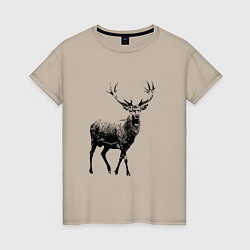 Футболка хлопковая женская Черный олень Black Deer, цвет: миндальный