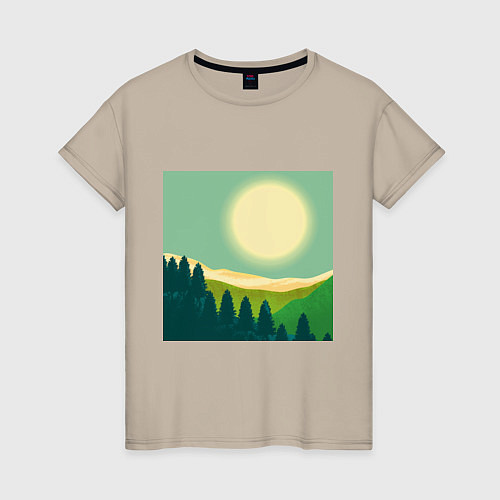 Женская футболка Пейзаж и яркое солнце / Миндальный – фото 1