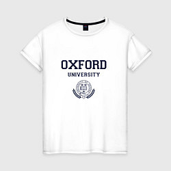 Футболка хлопковая женская Оксфорд - логотип университета, цвет: белый