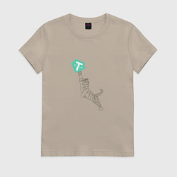 Футболка хлопковая женская Криптовалюта Тетхер и тигр, цвет: миндальный