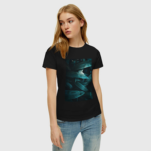 Женская футболка Листья В Изумрудном Цвете / Черный – фото 3