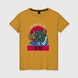 Футболка хлопковая женская Годзилла Япония, цвет: горчичный