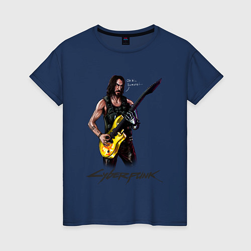 Женская футболка Cyberpunk 2077 Johnny гитарист / Тёмно-синий – фото 1