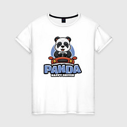 Футболка хлопковая женская Panda Happy driver, цвет: белый