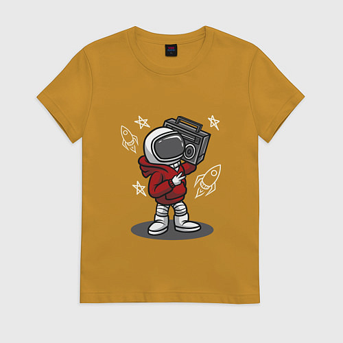 Женская футболка Космонавт с магнитофоном / Горчичный – фото 1