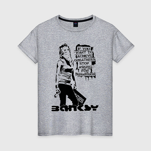 Женская футболка BANKSY БЭНКСИ девушка и граффити / Меланж – фото 1