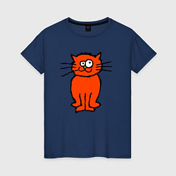 Футболка хлопковая женская Забаный красный кот, цвет: тёмно-синий