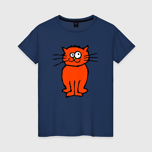 Женская футболка Забаный красный кот / Тёмно-синий – фото 1