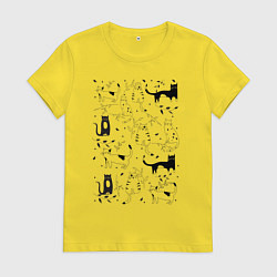 Футболка хлопковая женская Cats Pattern, цвет: желтый