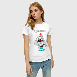 Футболка хлопковая женская Cuphead веселые чашечки, цвет: белый — фото 2