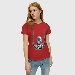Футболка хлопковая женская Космонавт на луне, цвет: красный — фото 2
