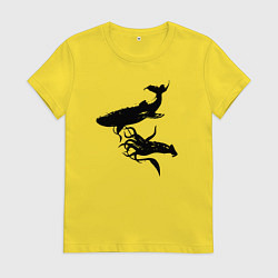 Футболка хлопковая женская Кит и Кальмар, цвет: желтый