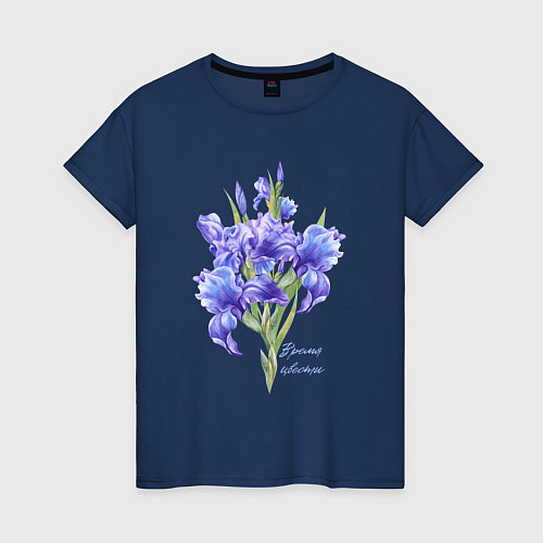 Женская футболка Фиолетовые ирисы / Тёмно-синий – фото 1