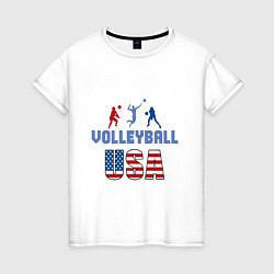 Футболка хлопковая женская USA - Volleyball, цвет: белый