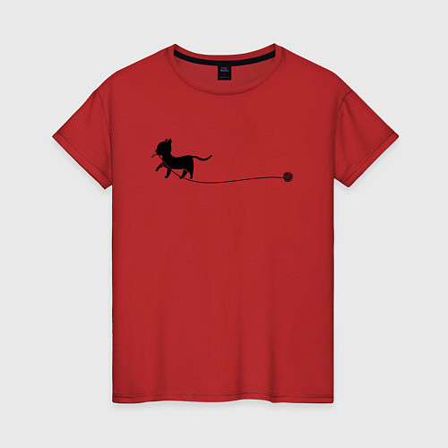 Женская футболка Кошка с клубком / Красный – фото 1