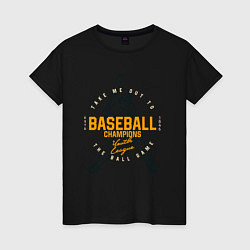 Футболка хлопковая женская Американский бейсбол, цвет: черный