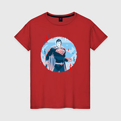 Футболка хлопковая женская Фигура Супермена, цвет: красный