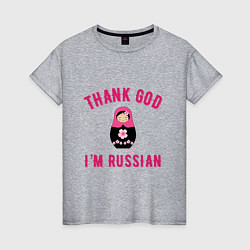 Футболка хлопковая женская Спасибо, я русский, цвет: меланж