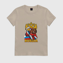 Футболка хлопковая женская Хоккей - Russia, цвет: миндальный