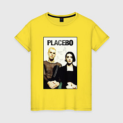 Футболка хлопковая женская Placebo рок-группа, цвет: желтый