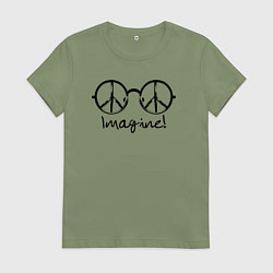 Футболка хлопковая женская Очки Джона Леннона Imagine, цвет: авокадо