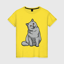 Футболка хлопковая женская Серый котейка, цвет: желтый