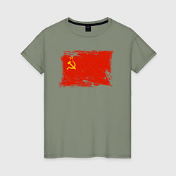 Футболка хлопковая женская Рваный флаг СССР, цвет: авокадо