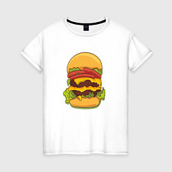 Футболка хлопковая женская Самый вкусный гамбургер, цвет: белый