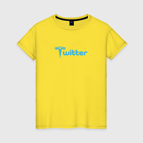 Женская футболка Твиттер и Тесла Илон Маск купил Твиттер / Желтый – фото 1