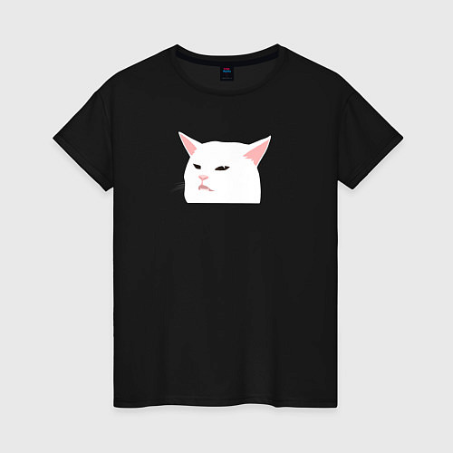 Женская футболка Белый кот из мема / Черный – фото 1