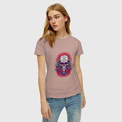 Футболка хлопковая женская Roses Skull, цвет: пыльно-розовый — фото 2