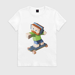 Футболка хлопковая женская Minecraft Skater Video game, цвет: белый