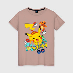 Футболка хлопковая женская ПОКЕМОНЫ POKEMON, цвет: пыльно-розовый