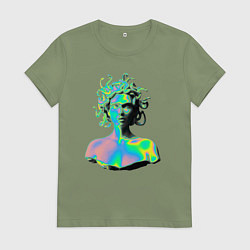 Футболка хлопковая женская Gorgon Medusa Vaporwave Neon, цвет: авокадо