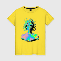 Футболка хлопковая женская Gorgon Medusa Vaporwave Neon, цвет: желтый