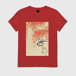 Футболка хлопковая женская Great Tit on Paulownia Branch, цвет: красный