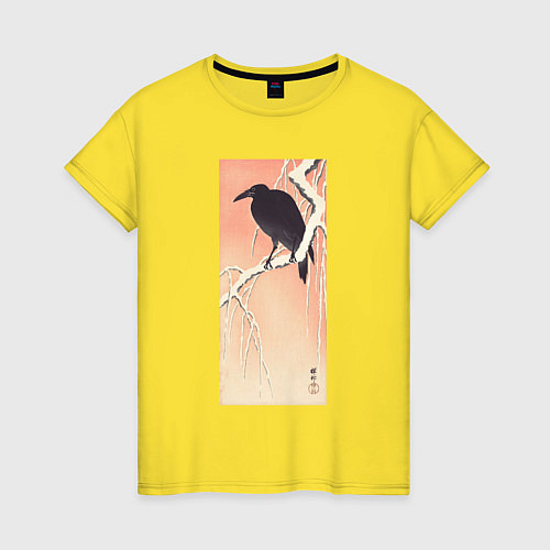 Женская футболка Crow on Snowy Branch / Желтый – фото 1