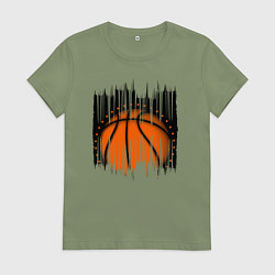 Футболка хлопковая женская Баскетбольный мяч в разрыве, цвет: авокадо