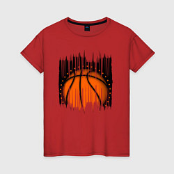 Футболка хлопковая женская Баскетбольный мяч в разрыве, цвет: красный