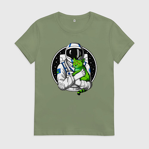 Женская футболка Космонавт с инопланетным котом / Авокадо – фото 1
