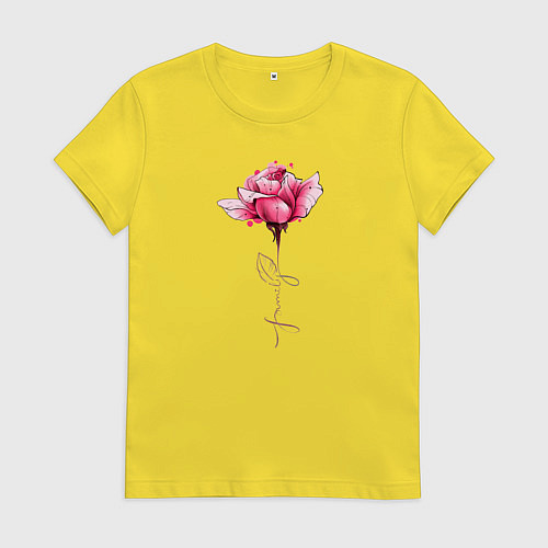 Женская футболка Роза с надписью FAMILY / Желтый – фото 1