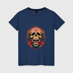 Футболка хлопковая женская Cross - Skull, цвет: тёмно-синий