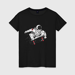 Футболка хлопковая женская Космонавт, катающийся на скейтборде An astronaut r, цвет: черный