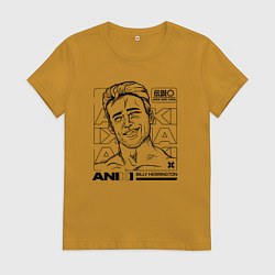 Футболка хлопковая женская ANIKI BILLY HERRINGTON ASS WE CAN, цвет: горчичный