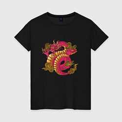 Футболка хлопковая женская Красный китайский дракон Red Chineese Dragon, цвет: черный