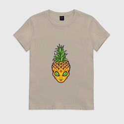 Футболка хлопковая женская Skull Alien, цвет: миндальный