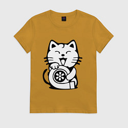 Футболка хлопковая женская JDM Cat & Engine Japan, цвет: горчичный